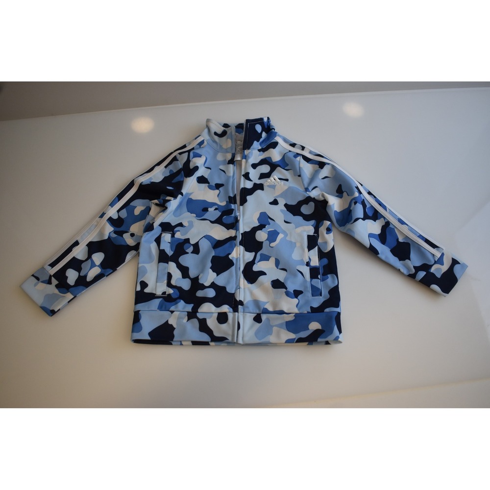 Adidas Boys 3T Zip Up Track Jacket Blue Camo 3-Stripe